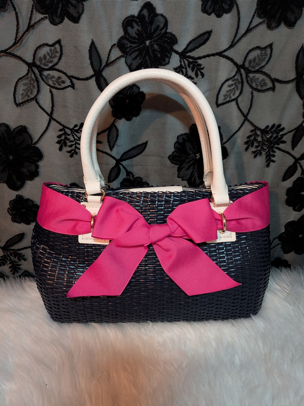 Kate Spade Woven Bow Tote – Navy & Pink